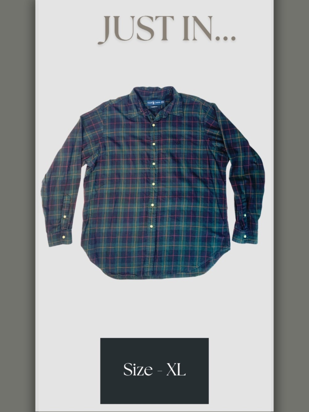 Ralph Lauren Classic Fit Plaid Button Down Green Black XL Preppy Quiet Luxury